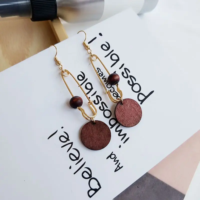 Винтажные безопасно pin форма серьги с круглым кулон аксессуар и деревянные