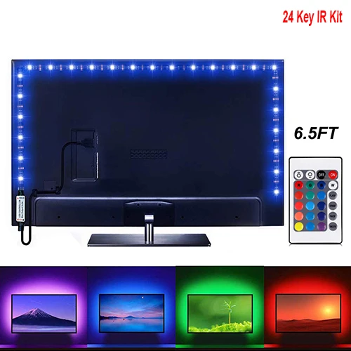 24Key IR Kit 5 В USB Светодиодная лента 5050 60 Светодиодный/M смещение HD tv задний свет 24Key Дистанционное подключение к смартфону по WIFI RGB контроллер 1 м 2 м 5 м ТВ Светодиодная лента - Испускаемый цвет: 24Key IR Kit