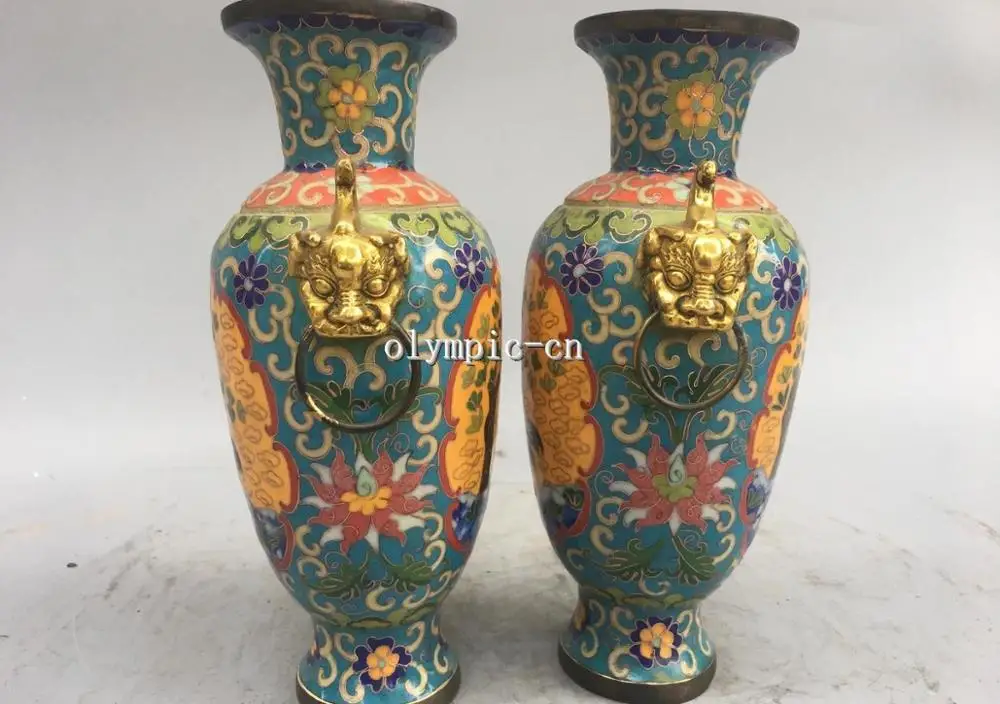 Пара красных фотоэмалевых цветов 9 дюймов птица журавль Тигровая голова ваза