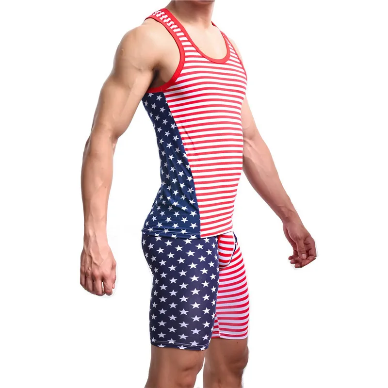 

Men'sTank Top Cotton Vest Stars&Stripes USA Flag Sleeveless Tank Tops Vest and Pants Set Comfortable Undershirt Mens Sleepwear