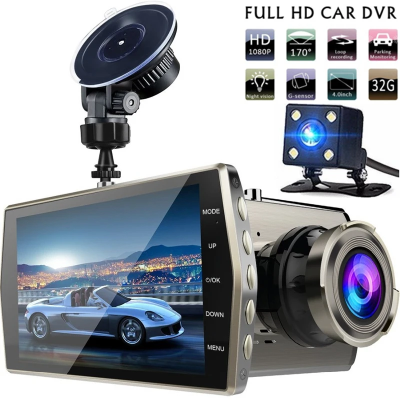 Двойной объектив Dash Cam Автомобильный dvr Автомобильная камера Full HD 1080p 4 &quotips