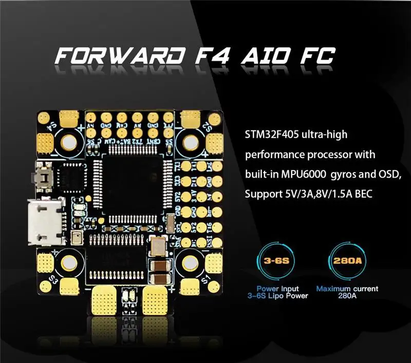 HGLRC вперед F4 AIO V6 с диагональю экрана 3-6 S игровые джойстики STM32F405 OSD w/5 V/3A 8 V/1.5A BEC MPU6000 Гироскопы 10,4G 20x20 мм дрона с дистанционным управлением Запчасти
