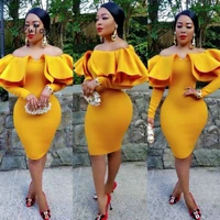 mustard yellow african evening dress plus size elegant mermaid prom dresses with caped custom short evening party dress 2019