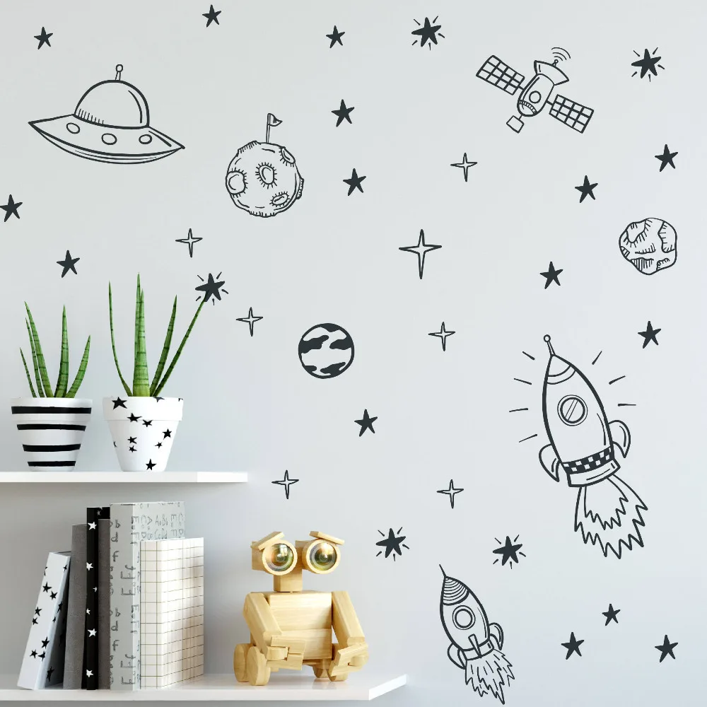 

Universe Space Wall Decals Star Planet Vinyl Wall Sticker Nursery Decor Space Adventure Decals Mural Kids Room Art Decor C94