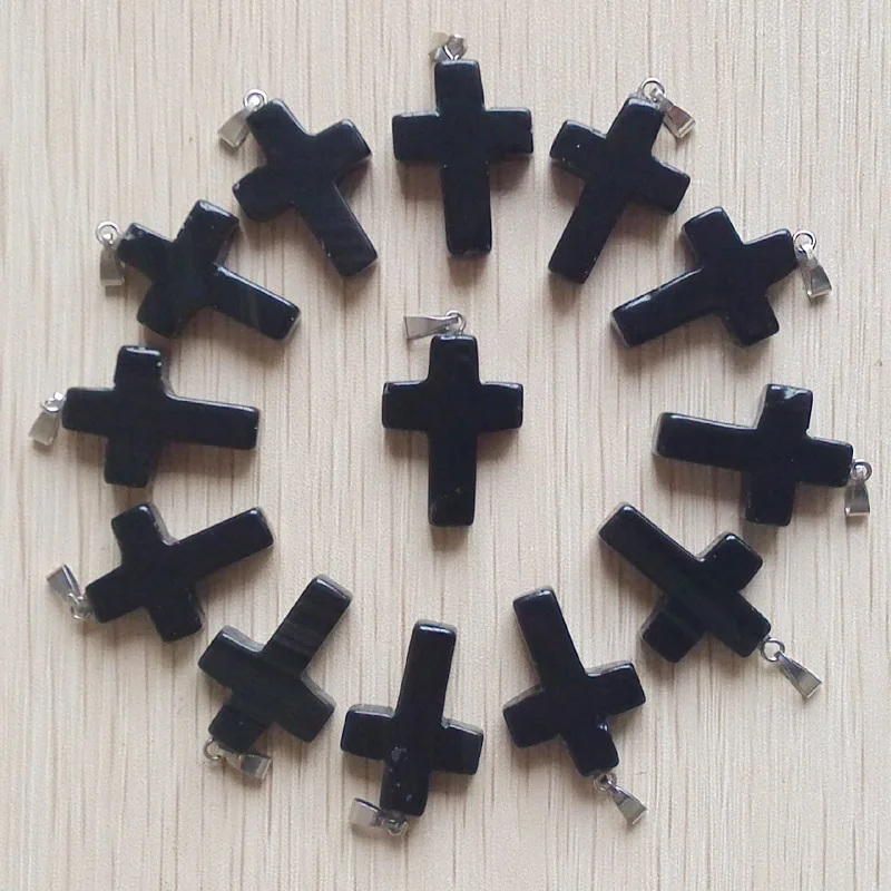 Оптовая продажа 50 шт./лот модные хит продаж натуральный черный оникс камень крест