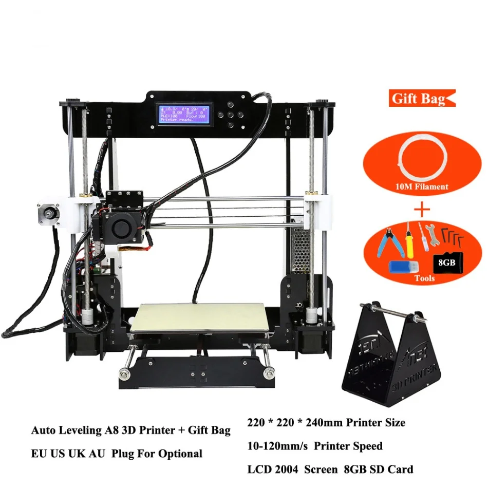 Auto level a8 10M 3d принтер Anet A8 Высокоточный настольный 3d принтер DIY наборы i3 MK8 экструдер насадка ЖК-экран с 8 Гб SD картой - Цвет: Auto level a8 10M