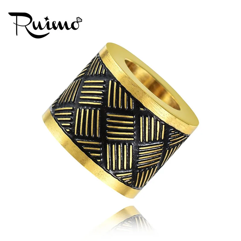 RUIMO 5 шт. Нержавеющая сталь раздельные бусины, установка круглого кожаного ремешка, 6 мм/8 мм Металлические с большими отверстиями покрытие Цвет бусины для изготовления ювелирных изделий - Цвет: Gold Color