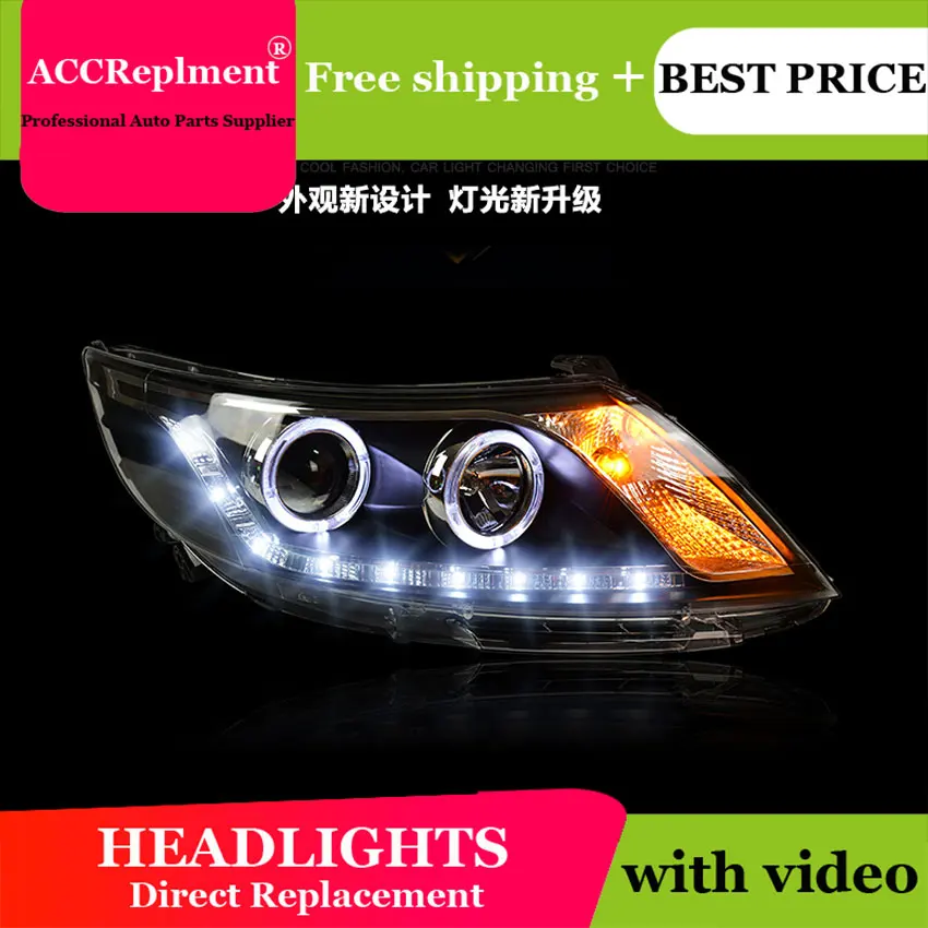 

car styling For KIA K2 headlights 2011-2014 U angel eyes LED light bar Q5 bi xenon lens h7 xenon projector LED Bulb