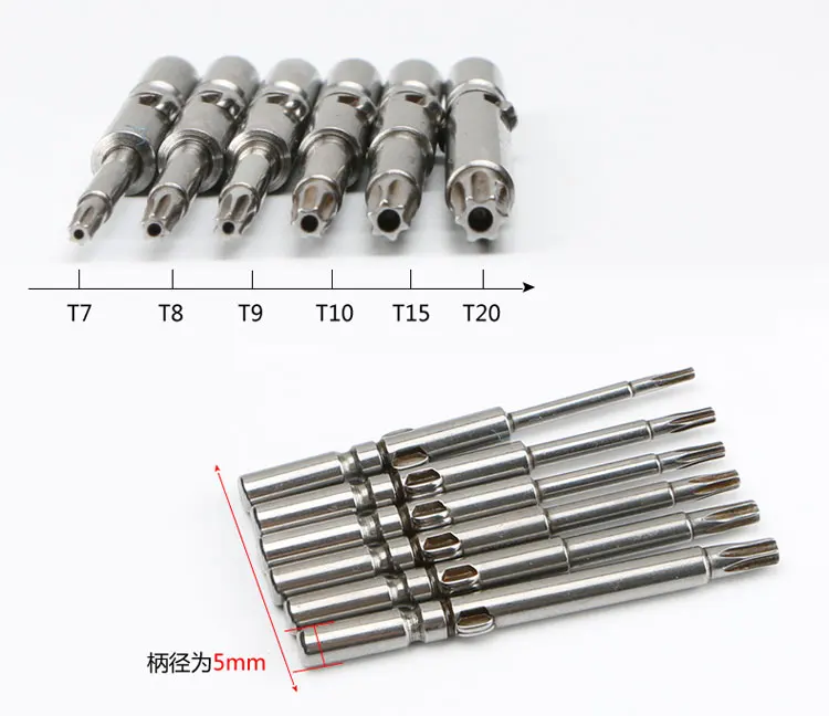 6 шт. 60 мм Шестигранная головка электрической отвёртки Слива торкс отвертки 5