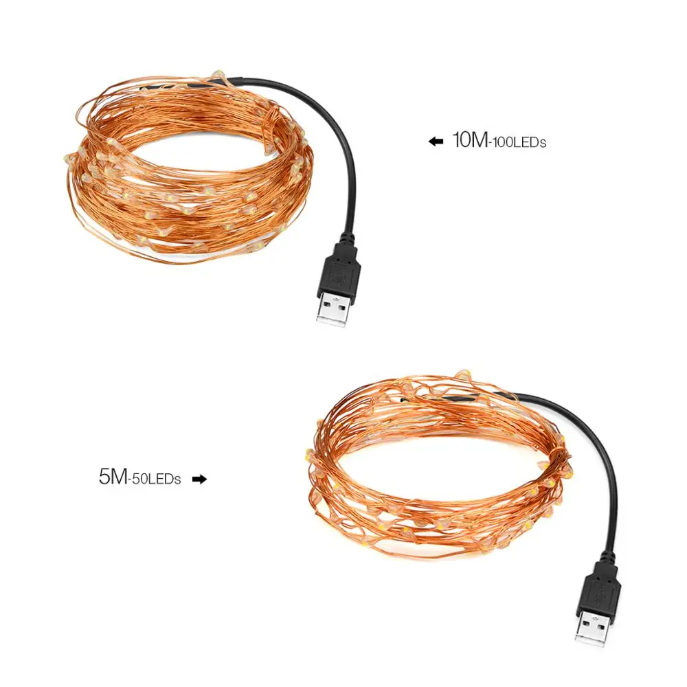 Светодиодный уличный водонепроницаемый медный провод с питанием от USB/20 м 5 10