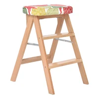 Foldable Kitchen Step Stools Creative Heightening Wooden Adult Stool Portable Multifunction Household Stool Washable Cloth Seat
