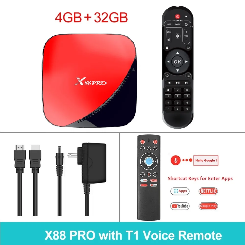 4GB 32GB With T1 RC X88 PRO Android 9,0 ТВ приставка 4G 64G RK3318 Смарт ТВ приставка Поддержка 2,4G/5G Wifi 4K Google Play YouTube Netflix 4G 32G Смарт ТВ приставка - Цвет: 4GB 32GB With T1 RC