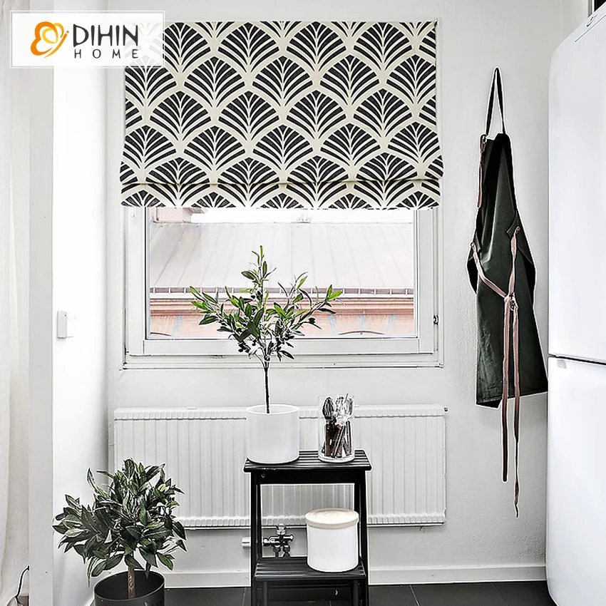 DIHIN HOME Geometric Pattern New Thickening Roman Shutter Double Layer Shade Blinds Custom Made Curtain