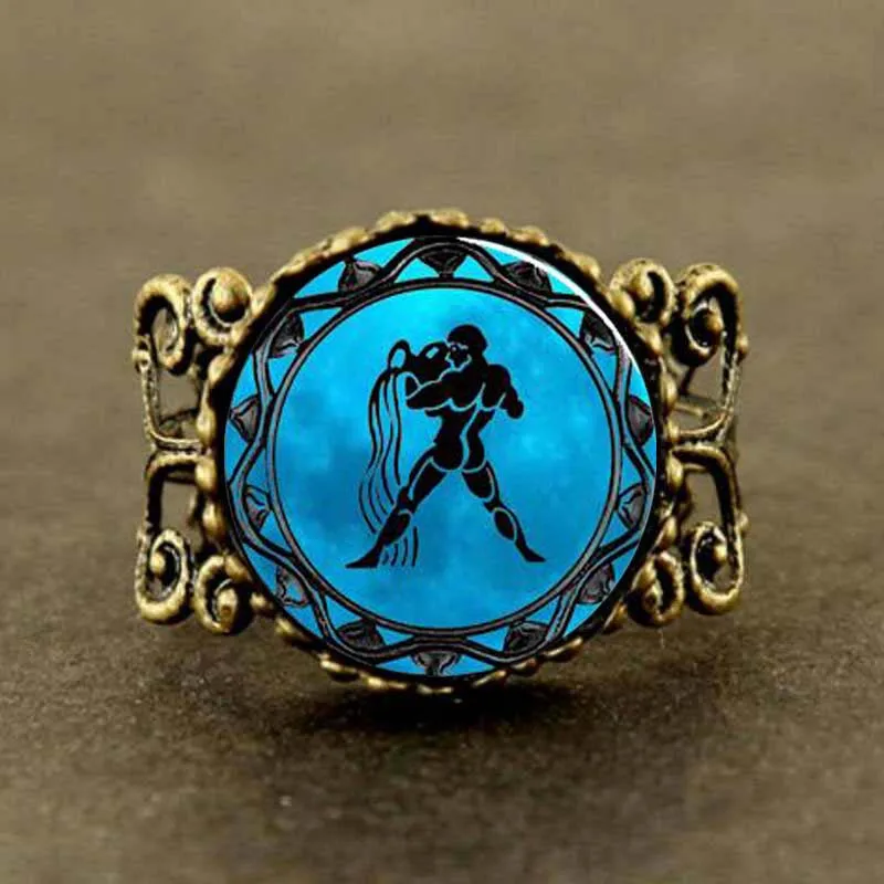 Новинка 2017 кольцо с синей луной знак зодиака ювелирные изделия стеклянный