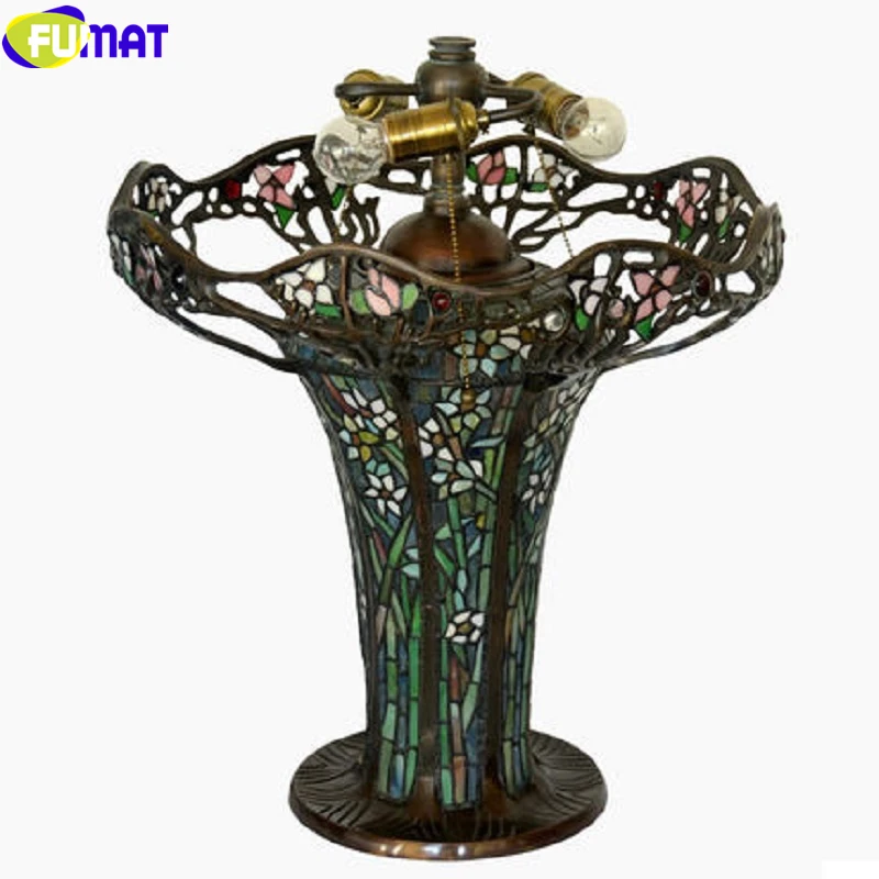 Goedkoop FUMAT Gebrand Orchidee Tafel Lampen Paddestoel Spider Web Antieke Bureaulamp Zuiver Koper LED Licht Pull Schakelaar Armaturen