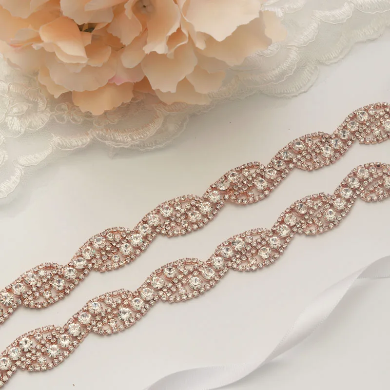 

MissRDress Welding Wedding Belt Bridal Ribbon Rose Gold Crystal Rhinesrones Ribbon For Wedding Prom Gown JK947