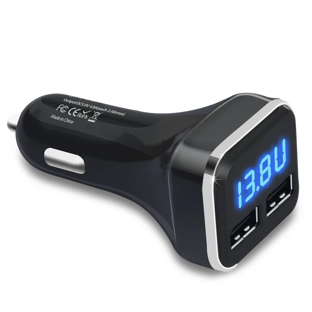 Новое устройство для автомобиля с двумя портами USB сигареты Зарядное устройство с светодиодный Дисплей вольт ампер постоянного тока 4.8A 5V
