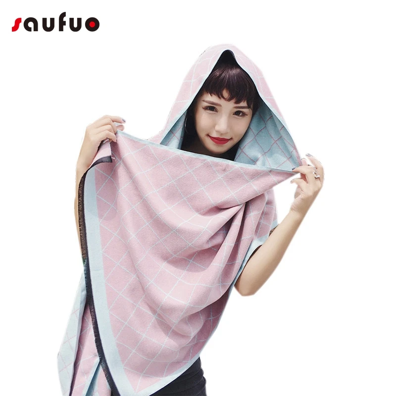 Saufuo winter geometric plaid Scarf Shawl For Women echarpes foulards femme pink green 2colors | Аксессуары для одежды