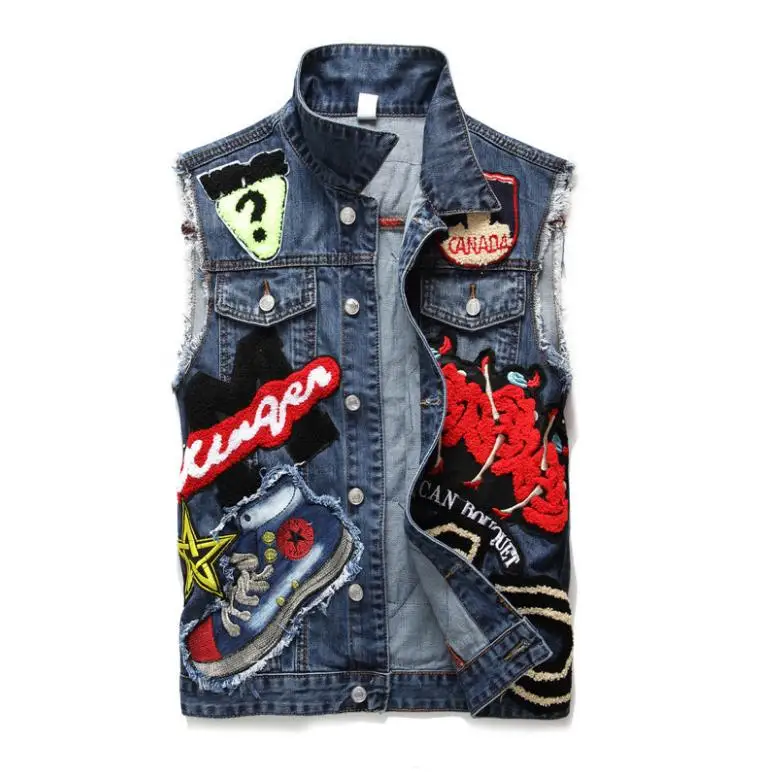 Мужская Облегающая майка с вышивкой панк-жилет модная мужская куртка без рукавов
