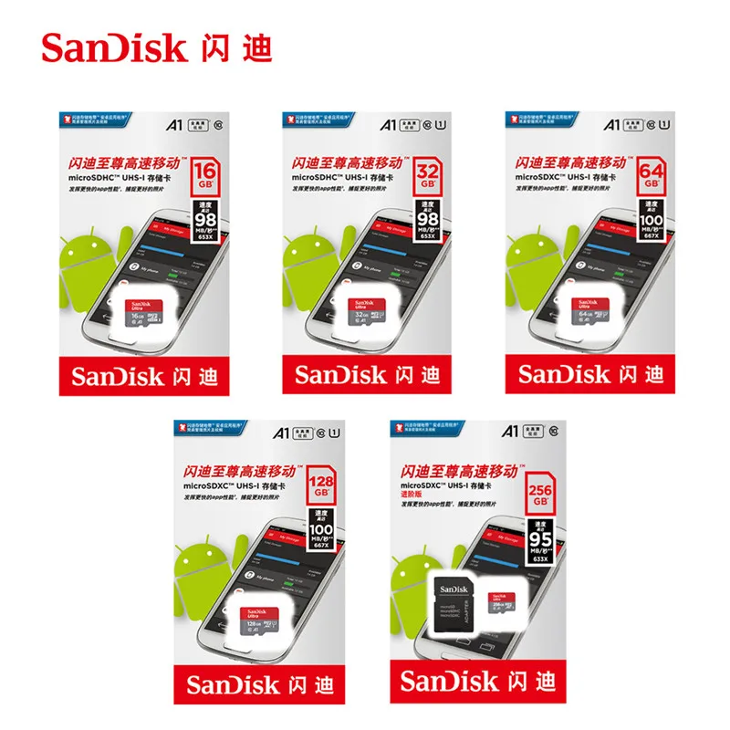 SanDisk MicroSD карты памяти на 16 ГБ 32 64 Гб 128 256 400 карта C10 U1 A1 флеш-карта Micro SD для телефона