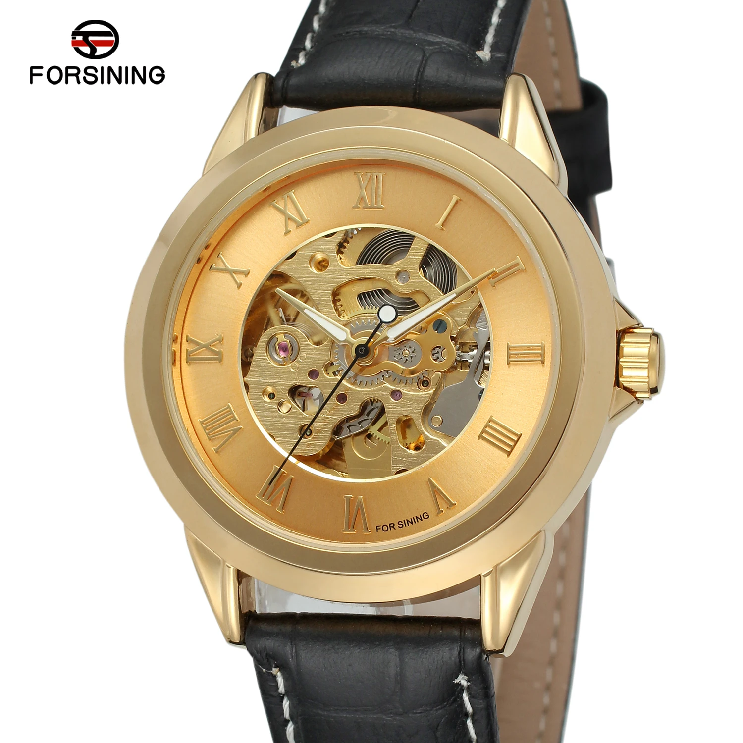Часы наручные Forsining Мужские механические брендовые Роскошные с кожаным ремешком