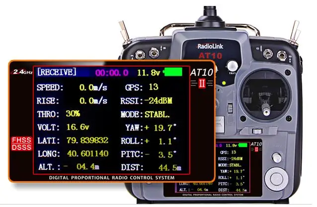 RadioLink AT10 II 2,4 Ghz 10CH RC передатчик с R12DS приемником PRM-01 модуль возврата напряжения с шейным ремешком для подарка