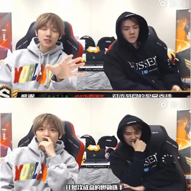 K pop EXO комбинация SEHUN Wu Shixun tiger tooth live с тем же буквенным капюшоном пуловер для