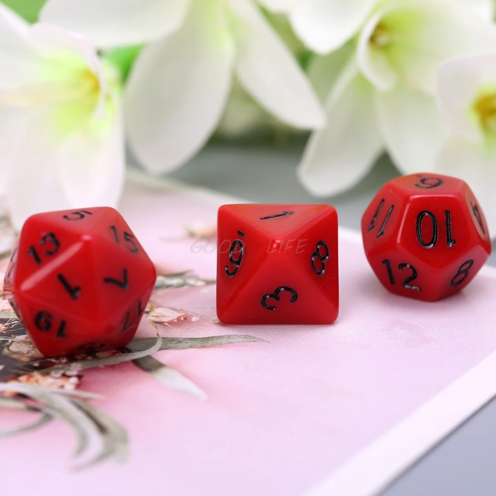 

Free shipping 7 Pcs Acrylic Red Dice Black Points D4 D6 D8 D10 D12 D20 KTV Bar Nightclub Entertainment Tools Adult Toys