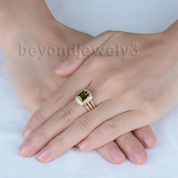 Кольцо LANMI из желтого золота 14 карат с натуральным Перидотом Ювелирное Украшение