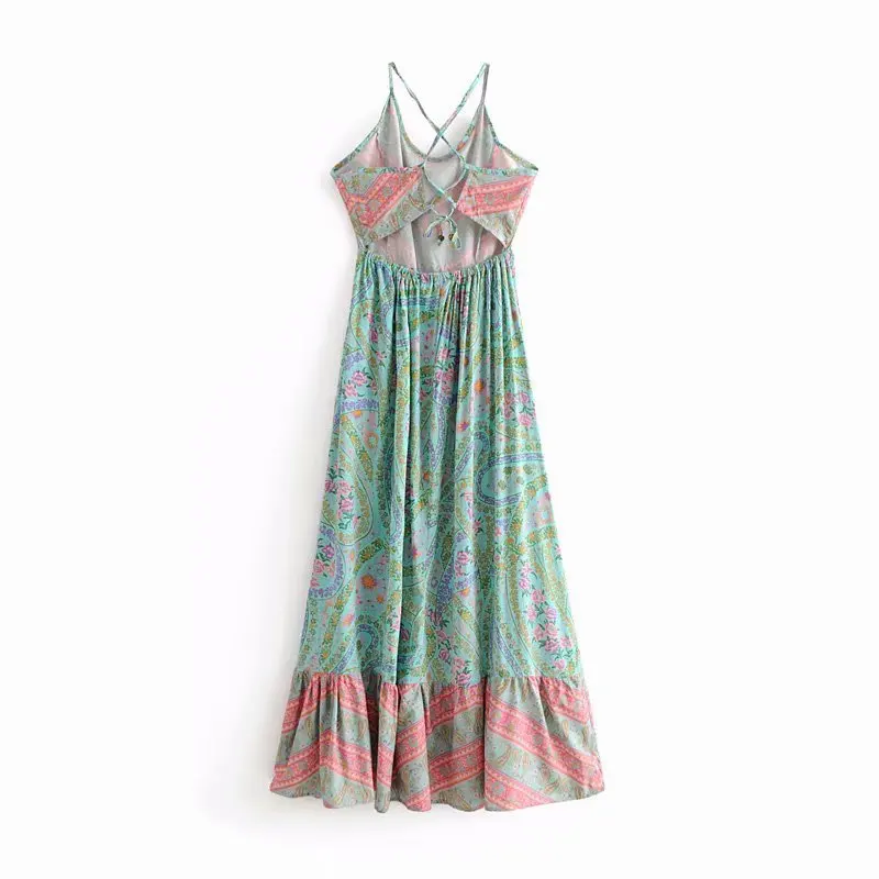 Женское пляжное платье с открытой спиной Boho свободное повседневное оборками