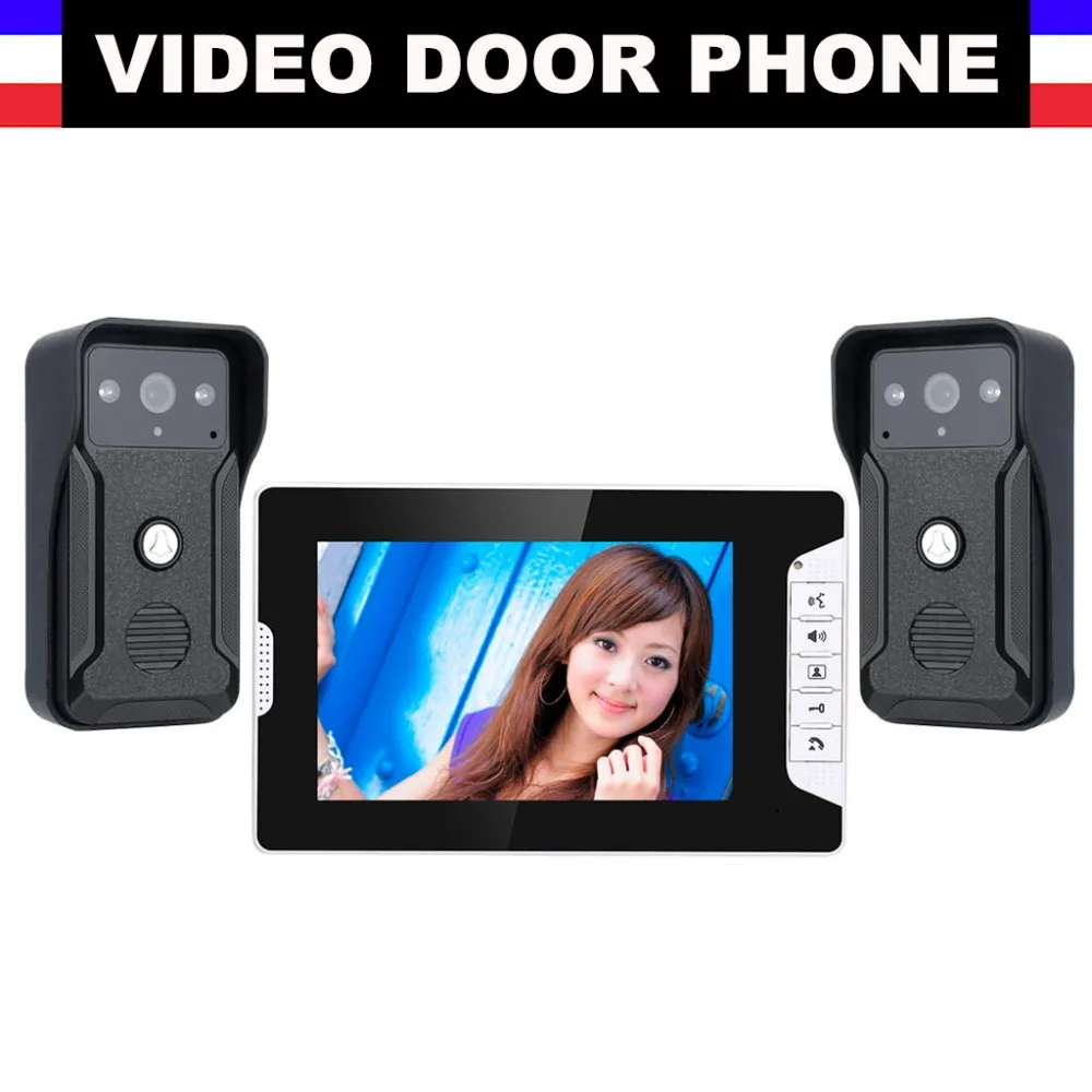 

7" Screen Video Door Phone Doorbell Intercom System 1000TVL IR Night vision Camera Video Doorbell unlock for villa Home 2-Camera