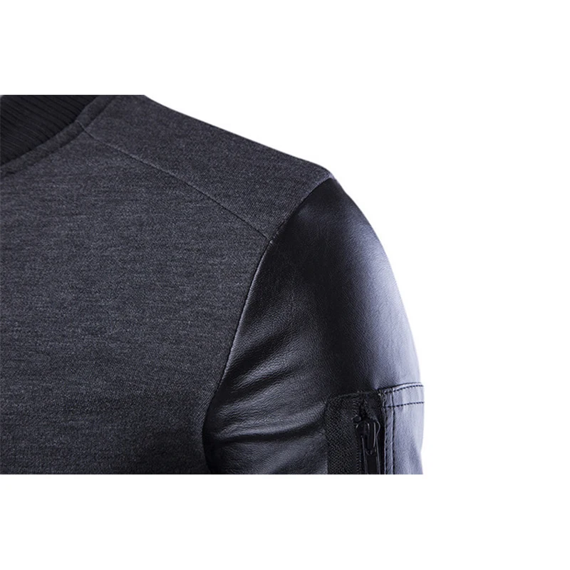 UplzCoo Bomber Jacket Men Coats Patchwork Leather jacket Outerwear Autumn Slim Fit 2018 Brand Male Motorcycle Jackets FM001 | Мужская