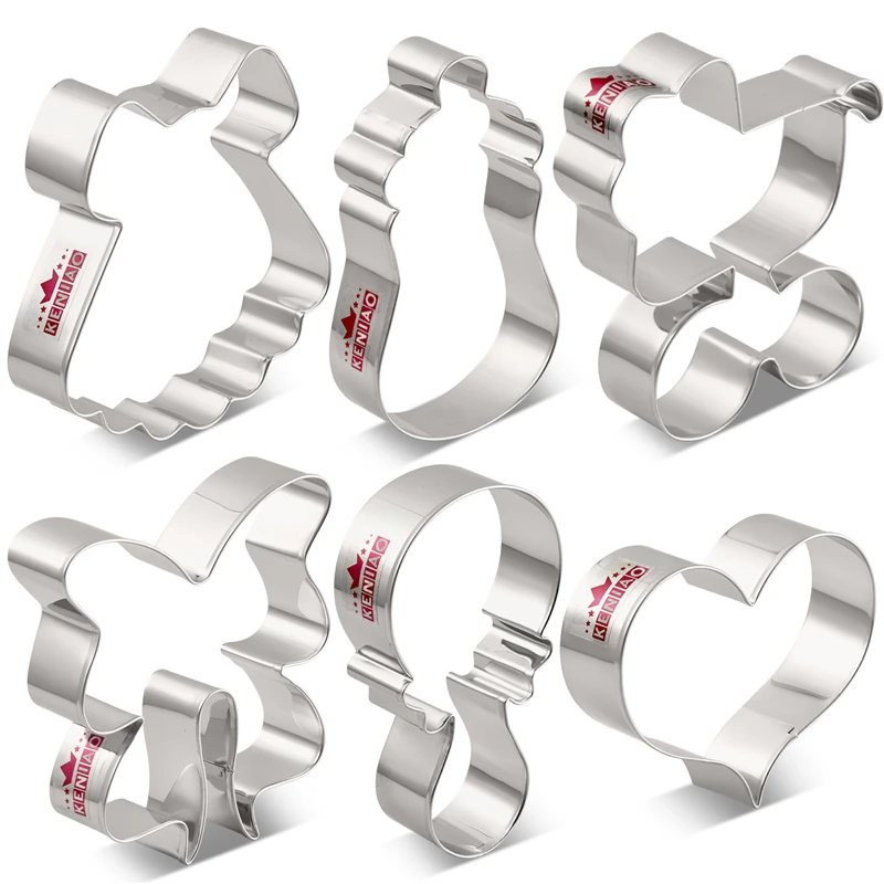 KENIAO Baby Shower Cutter Set-6 шт.-бутылка, погремушка, сердце, детская коляска, платье и лук/нож для резки лент-нержавеющая сталь