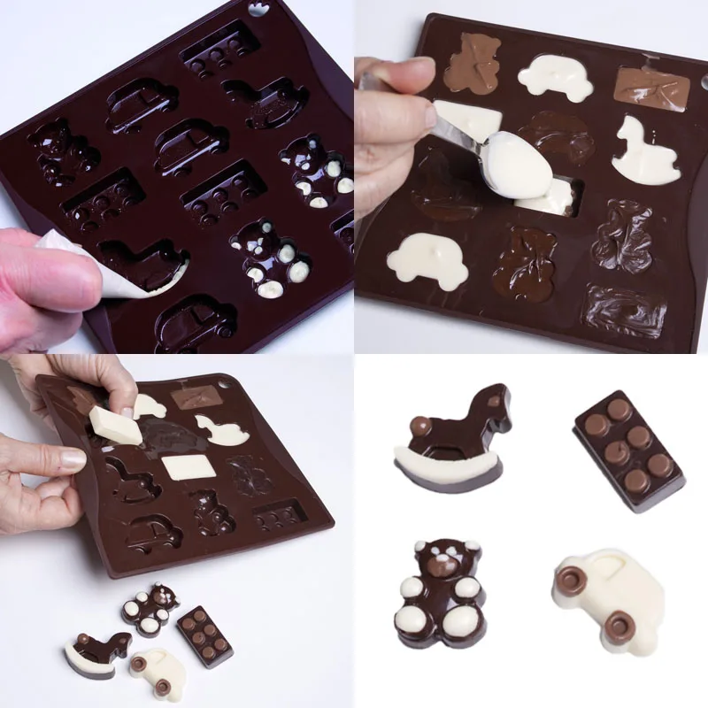 Food Grade Silicone Chocolate Mold 12 Cavity Cars Bears And Rocking Horses Shaped Kitchen Baking SugarCraft Decoration Tools
