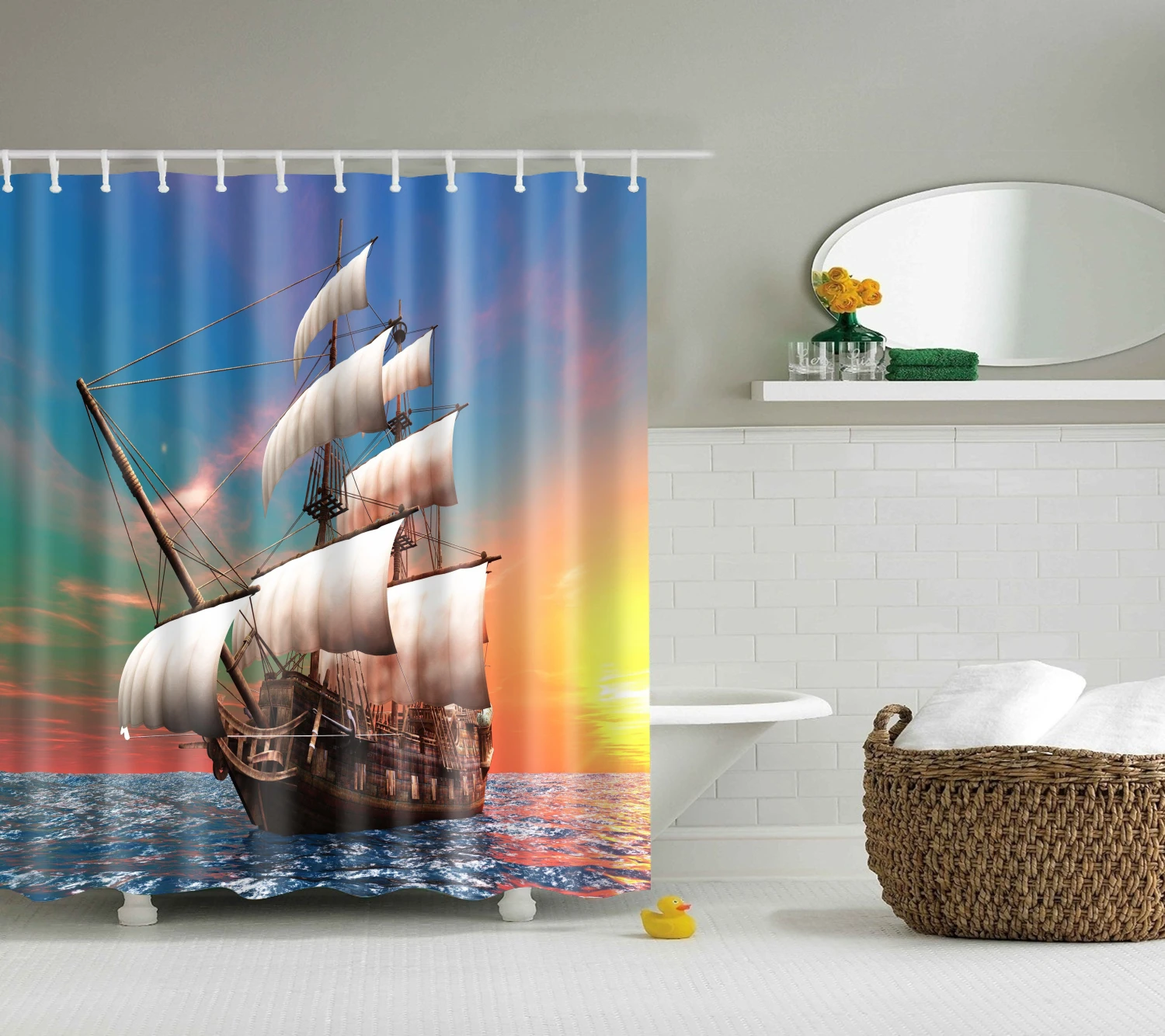 Oil painting print Shower Curtain Long 180x200cm Waterproof polyester blackout 3D Bath curtain for bathroom | Дом и сад
