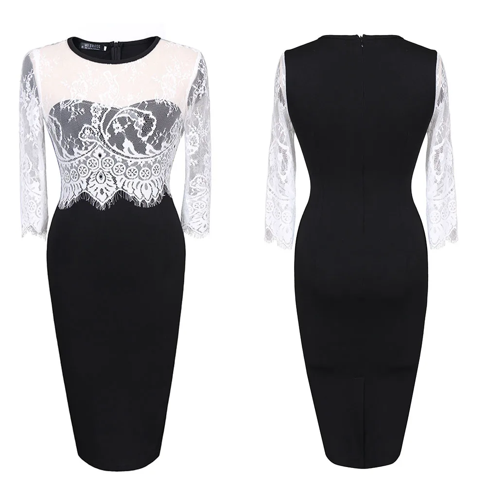 FEIBUSHI Женские винтажные вечерние платья сексуальные с круглым вырезом кружевной