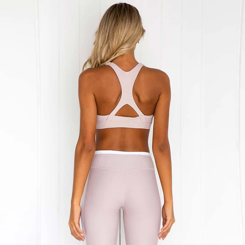 Stripe Printed Patchwork Running Suit Yoga Sets 2019 Women Sexy Back Hollow Out Top Sport Leggings Fitness Set Tracksuits | Спорт и