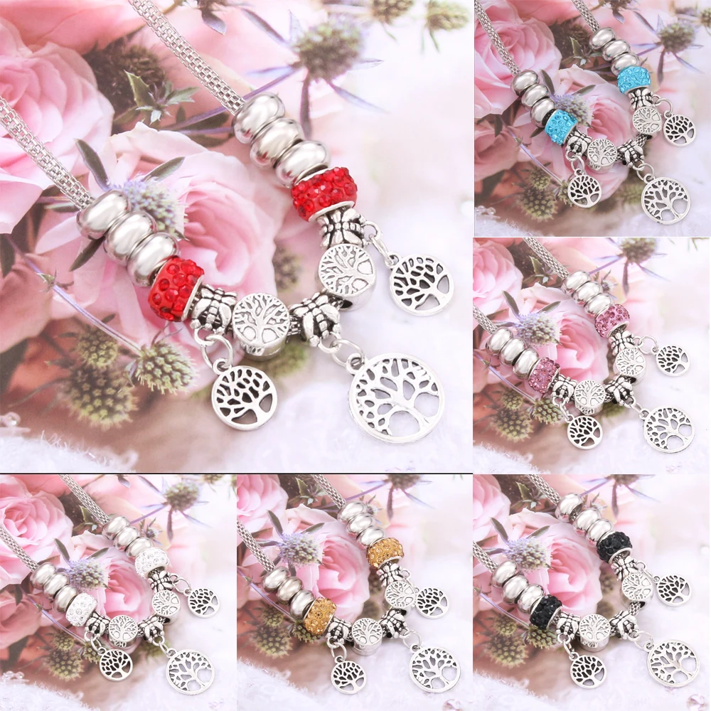 6 colors optional Antique Original Tree Of Life Charm Necklace For Women Glass Beads Brand Sweater chain &amp DIY Jewelry |