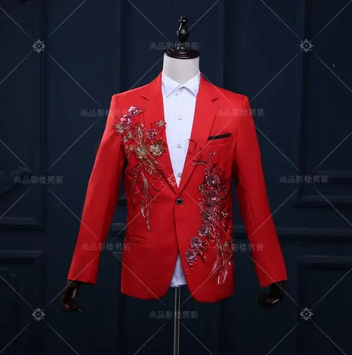 

New men blazer designs three-dimensional flowers stage fashion for singers men paillette blazer dance clothes