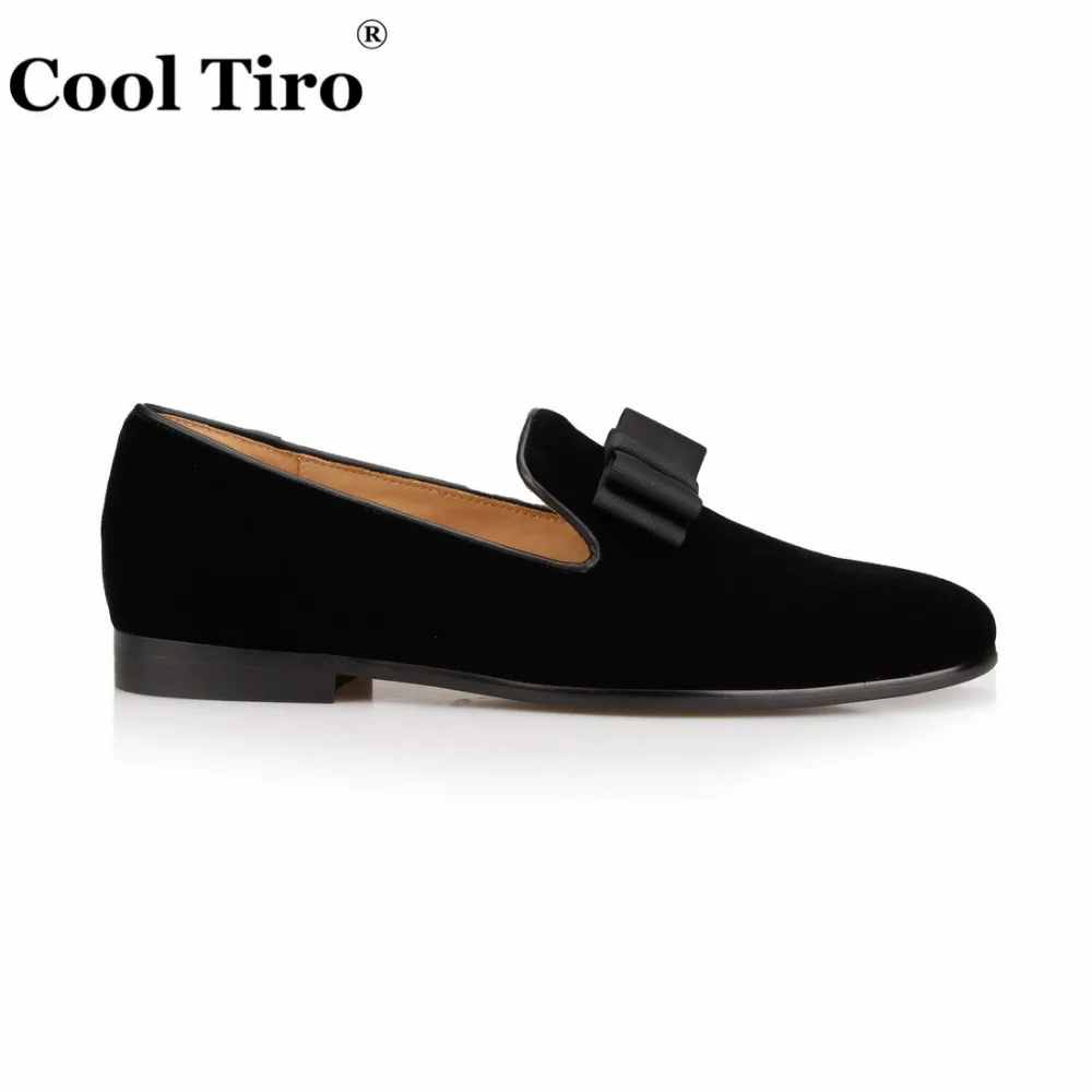 COOL TIRO Classic Black velvet Bow tie Slippers Moccasins handmade Men Party and Wedding Loafers Flats shoes Free shipping | Обувь
