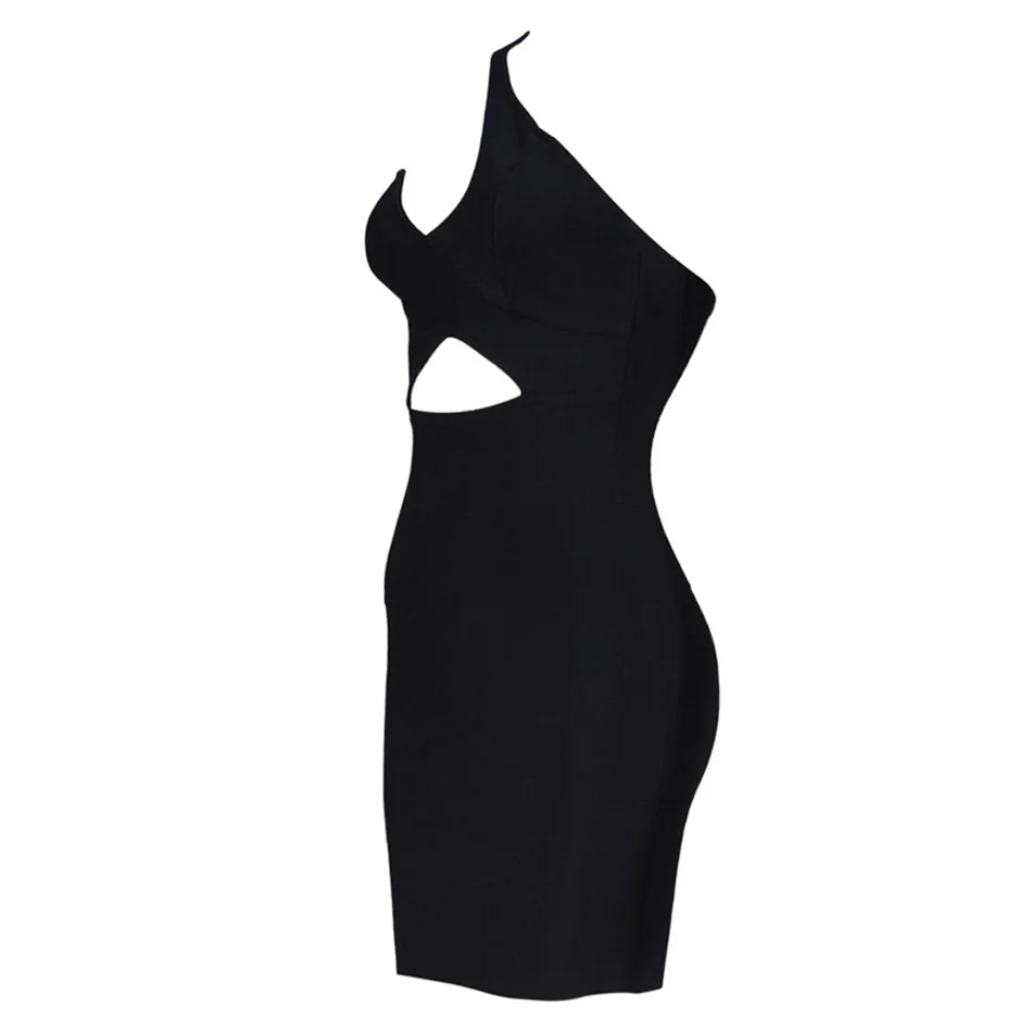 Женственное черное Бандажное мини платье на одно плечо с вырезами|Женские