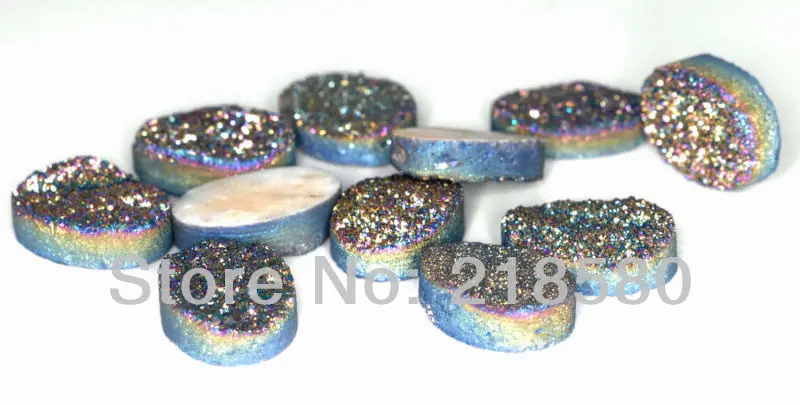 

H-DCB22 25pcs Mystical Rainbow Titanium Quartz Oval Shape Beads Drusy Druzy Cabochon Beads