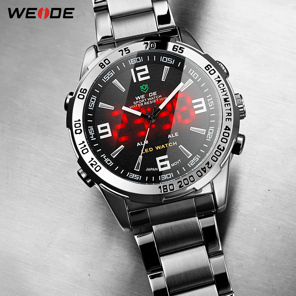 WEIDE спортивный Аналоговый светодиодный дисплей мужские часы 30 м