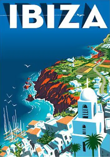 

Ibiza Island Vintage Retro Travel Silk Poster Wall Decor Room Painting 24X3Inch