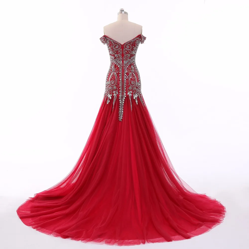 CloverBridal Стразы высокого качества акриловые off-the-shoulder Бордовое платье для выпускного Гала Кристаллы Длинные вечерние Формальные Женщины