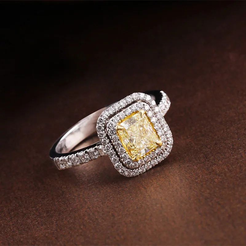 Новая Площадь прямоугольник Желтый AAA CZ Кольцо Окружающей Белый классический Bijoux