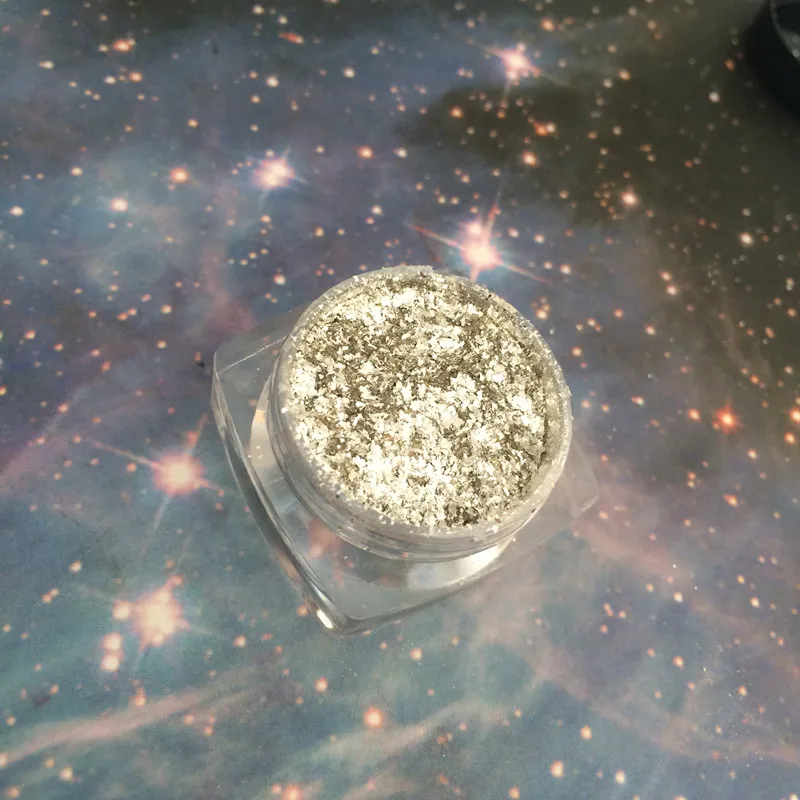 Оптовая продажа Яркий серебряный порошок Сияющий эффект серебряные хлопья хром