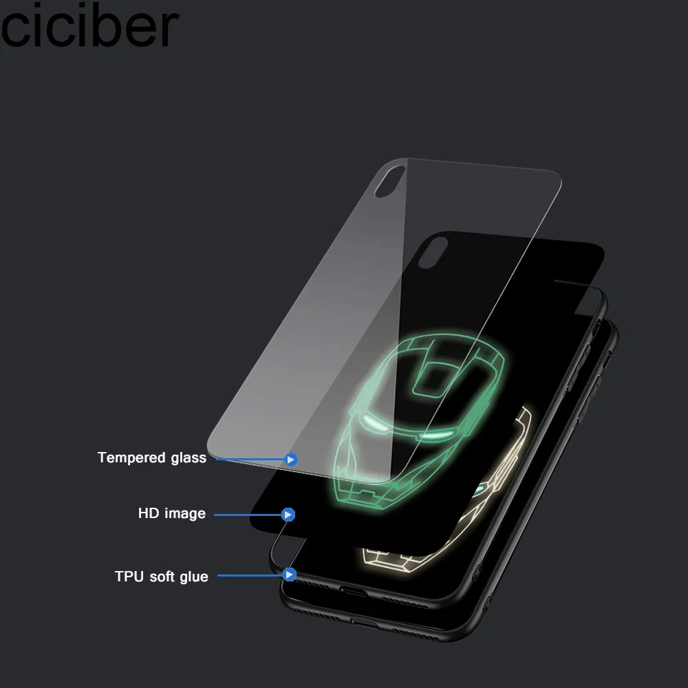 Ciciber Marvel Бэтмен Железный человек логотип световая крышка чехол для iPhone 11 Pro Max 7 8 6 6s