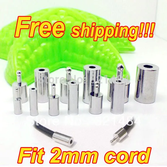 200set Fit 2mm Round Leather Cord End Cap Clasp Rhodium Dull Silver Plated Bayonet Buckle