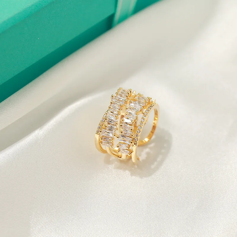 2019 Popular fashion copper accessories beautiful shiny irregular square stone open ring love engagment rings for women | Украшения и